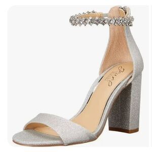 New Badgley Mischka Collection Louise Ankle Strap Sandal JEWEL silver 9.5 bridal